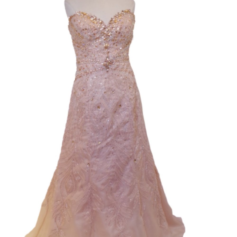 Ivonne D Mon Cheri Beaded "Peach" Strapless A Line Gown- Sz. 14